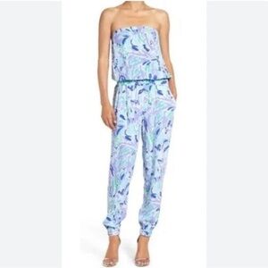 Lilly Pulitzer floral lilac and blue jumpsuit size small